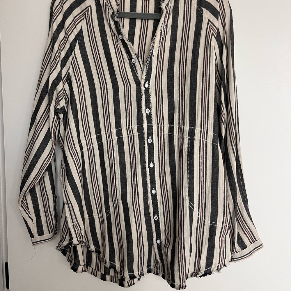Striped Black and White Button-Up Women's Top